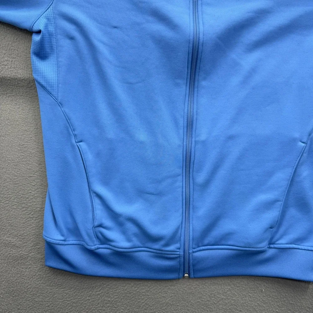 Adidas Track Jacket Mens 2XL Blue 3-Stripes Full Zip Stand Collar Athletic